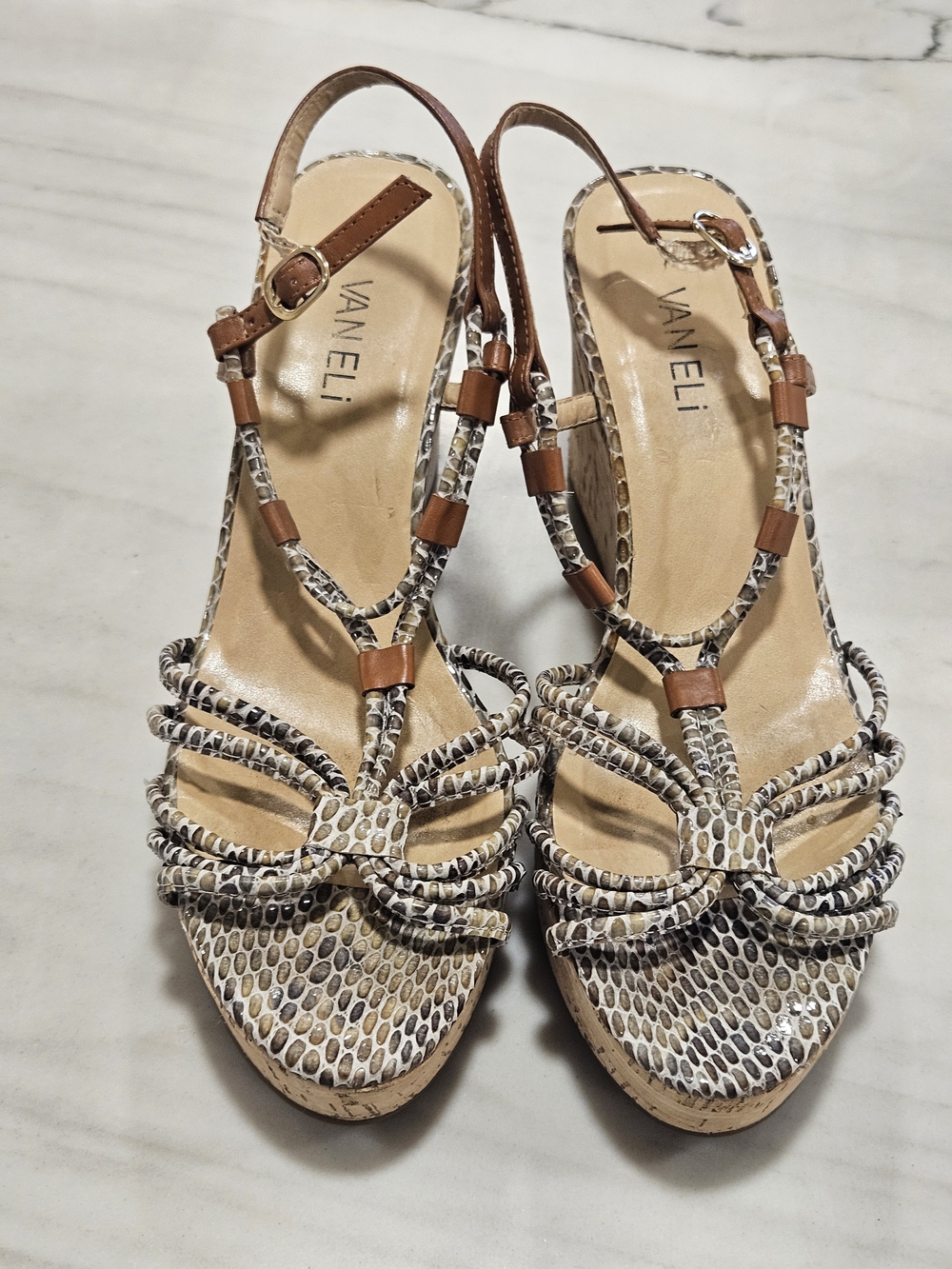 🐍 VANELi Snakeskin Cork Strappy Wedge Sandals
